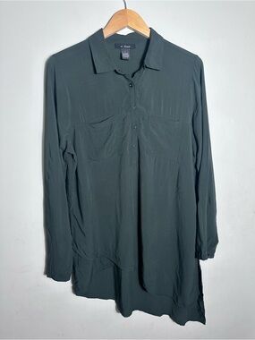 Forest Green Long-Sleeve Asymmetrical Blouse Shirt